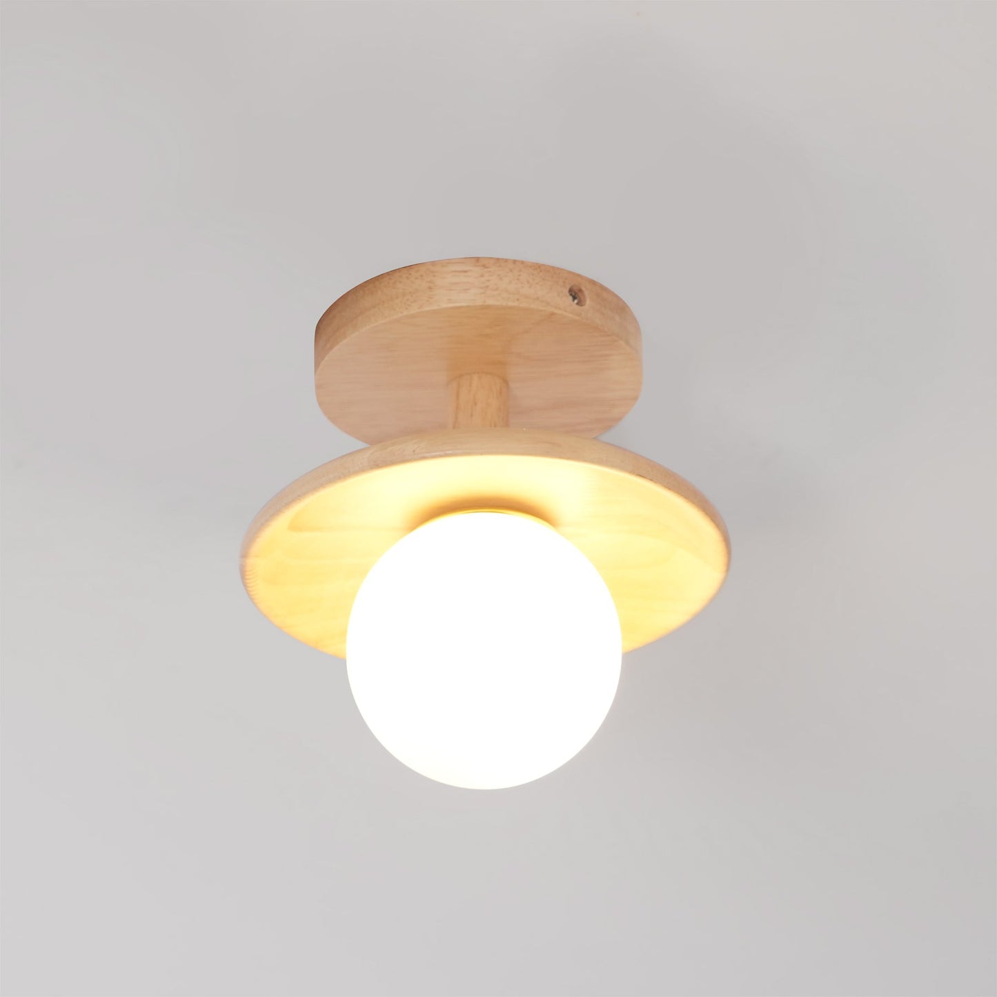 Ash Wood & Glass Slim Flush Mount Ceiling Light