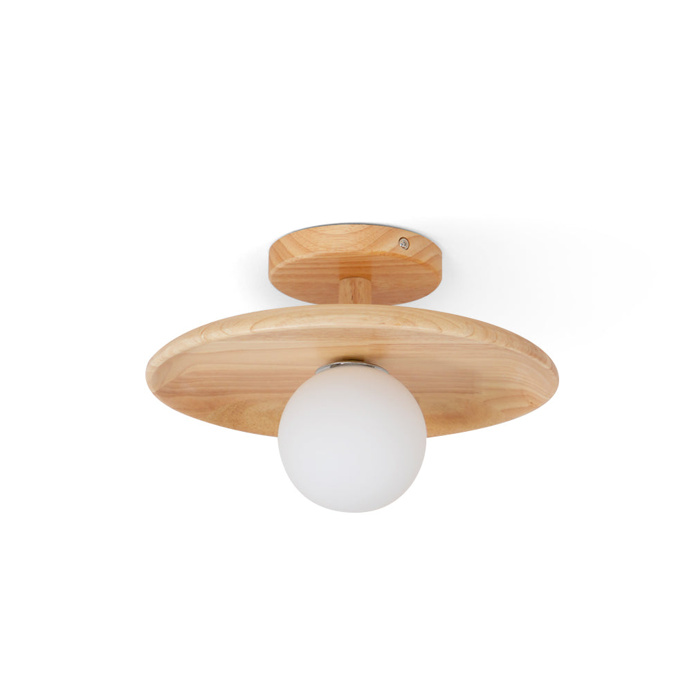 Ash Wood & Glass Slim Flush Mount Ceiling Light