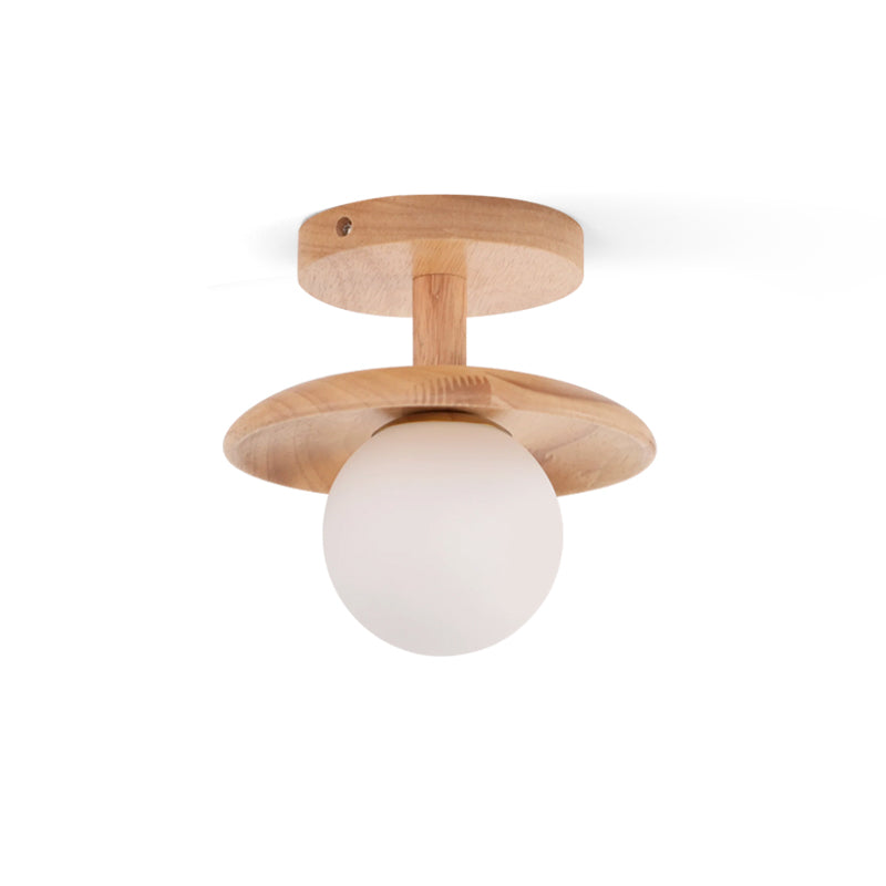 Ash Wood & Glass Slim Flush Mount Ceiling Light