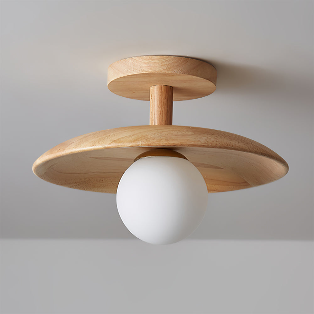 Ash Wood & Glass Slim Flush Mount Ceiling Light