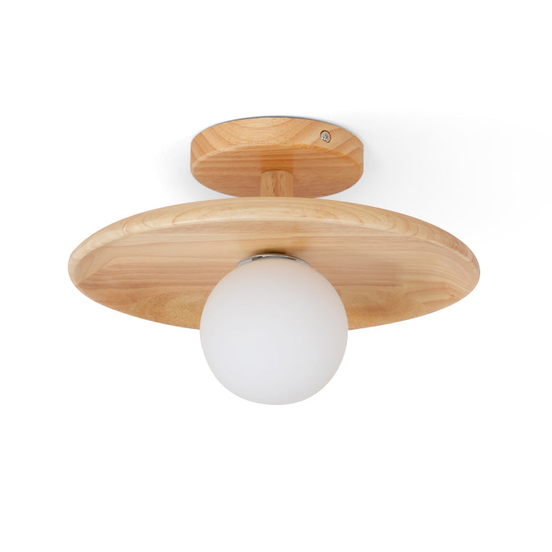 Ash Wood & Glass Slim Flush Mount Ceiling Light
