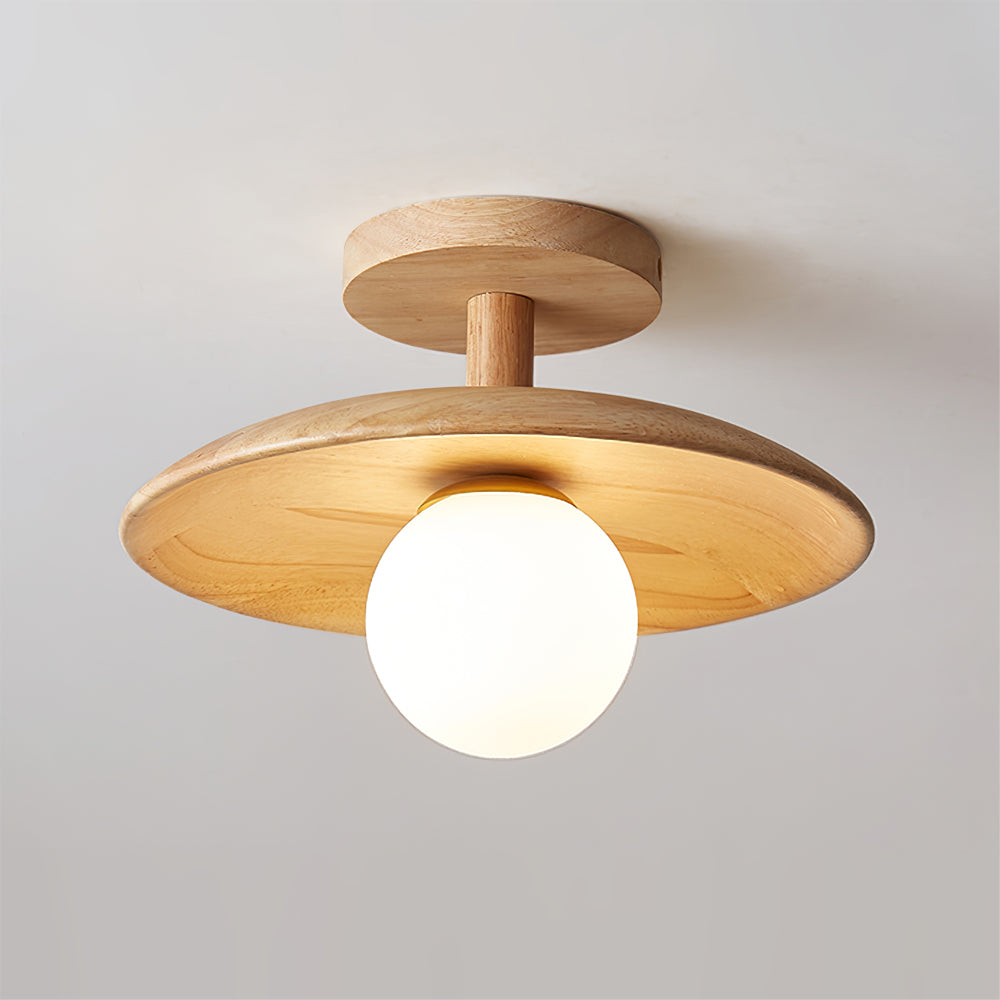 Ash Wood & Glass Slim Flush Mount Ceiling Light