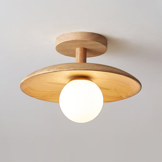 Ash Wood & Glass Slim Flush Mount Ceiling Light