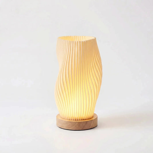 3D-Textured Table Lamp with Solid Wood Base — Dimmable Tri-Color USB Desk Lamp — Bedside Lamp, Living Room Lamp — Sculptural Nightstand and Reading Lamp Erbstuk