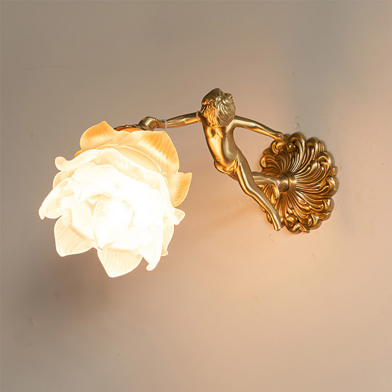 Cherub Brass and Glass Wall Sconce