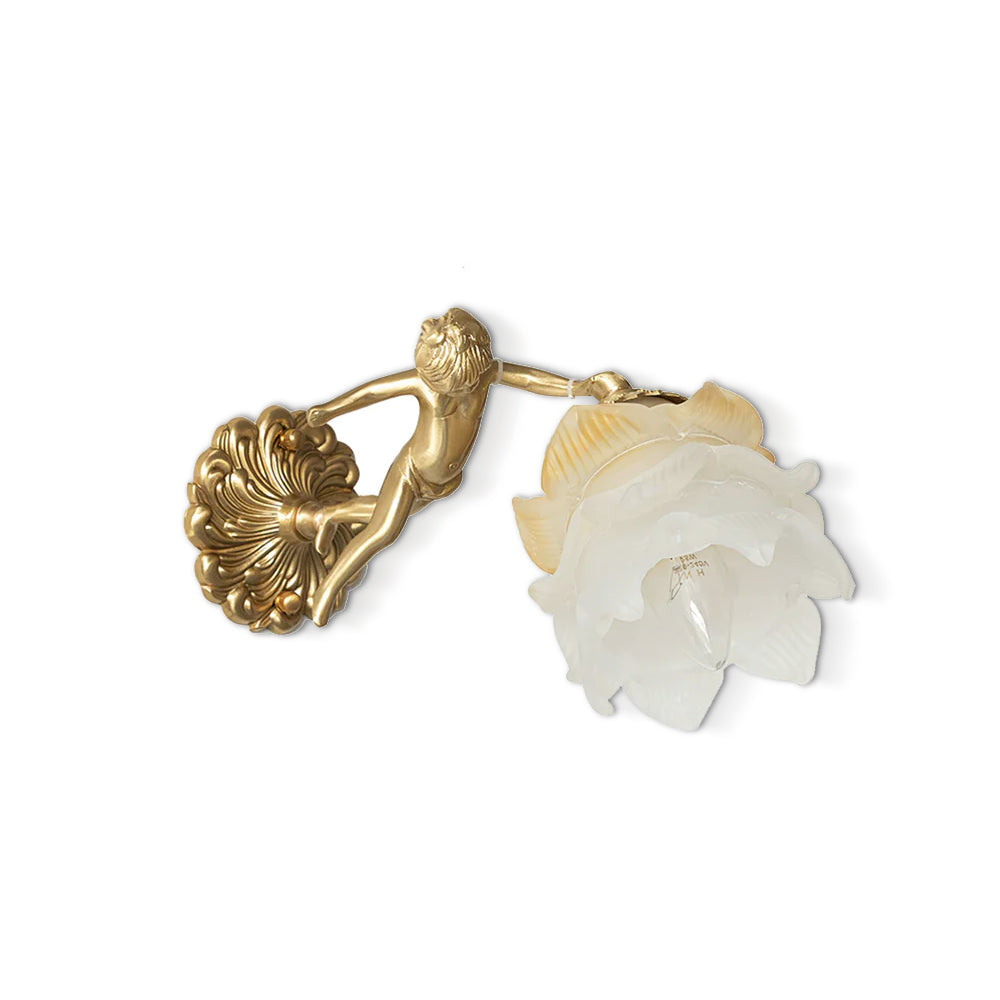 Cherub Brass and Glass Wall Sconce