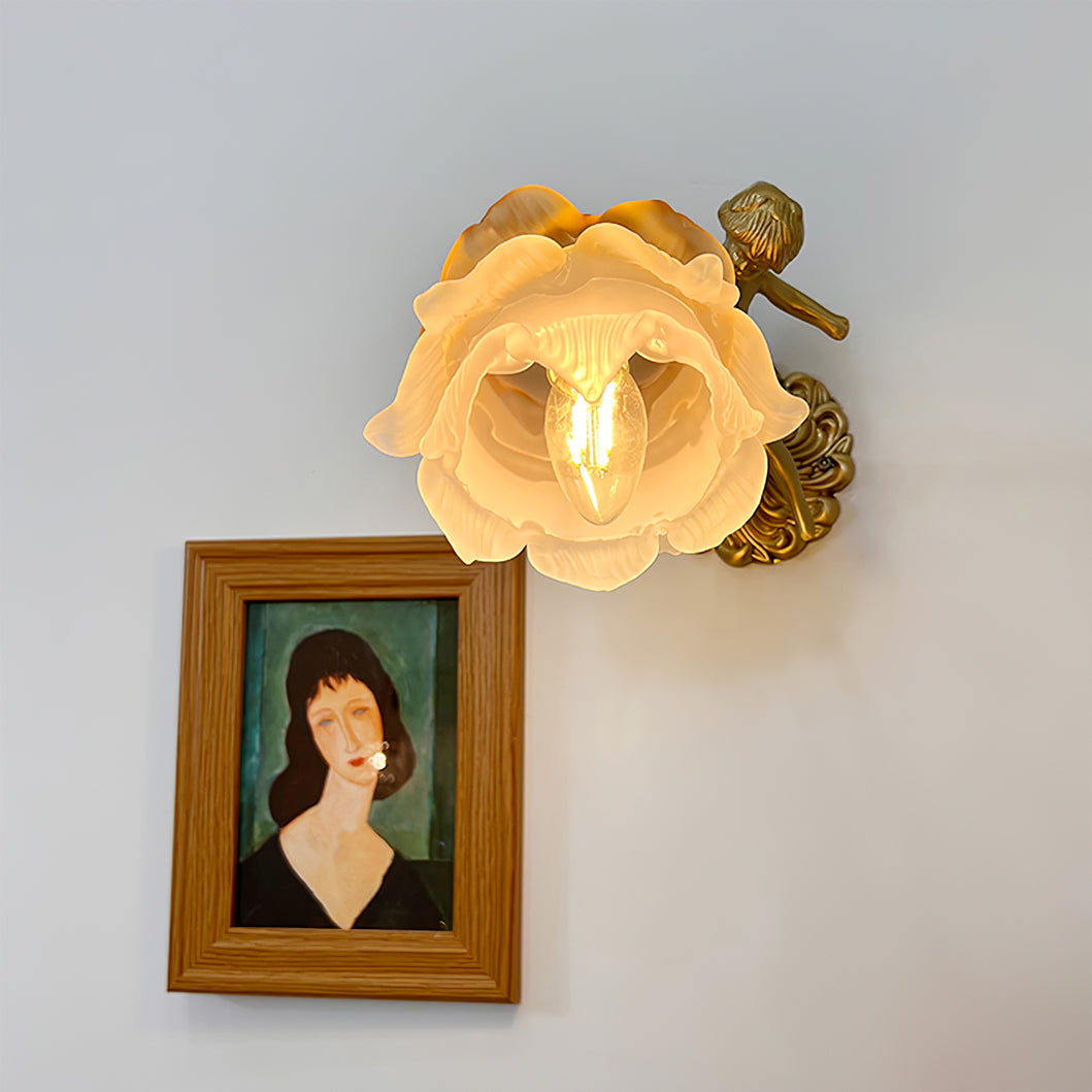Cherub Brass and Glass Wall Sconce