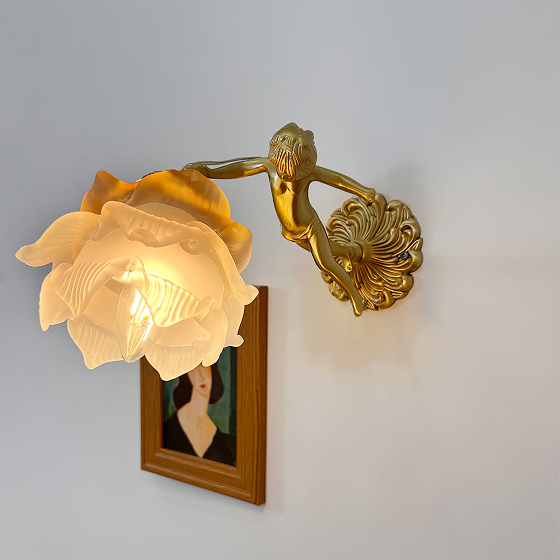 Cherub Brass and Glass Wall Sconce