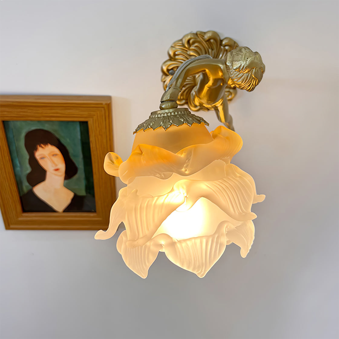 Cherub Brass and Glass Wall Sconce