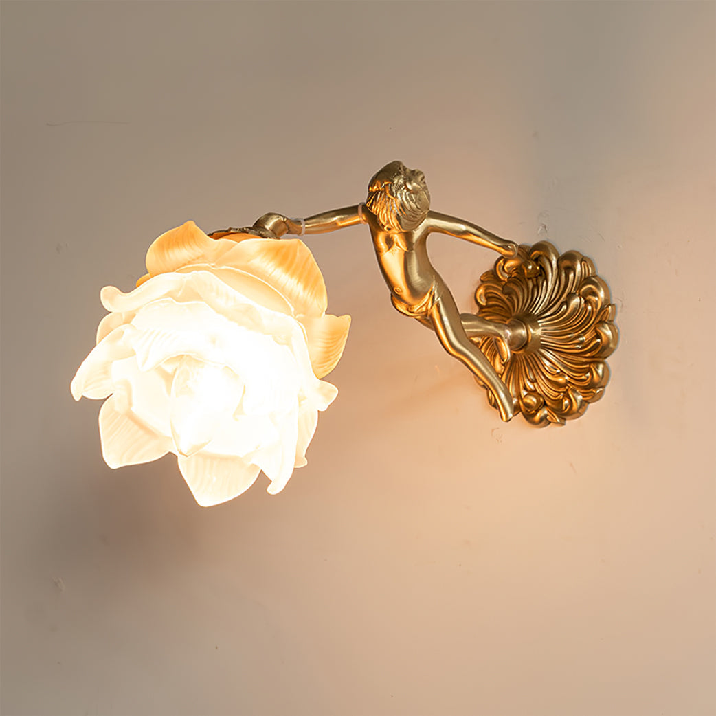 Cherub Brass and Glass Wall Sconce