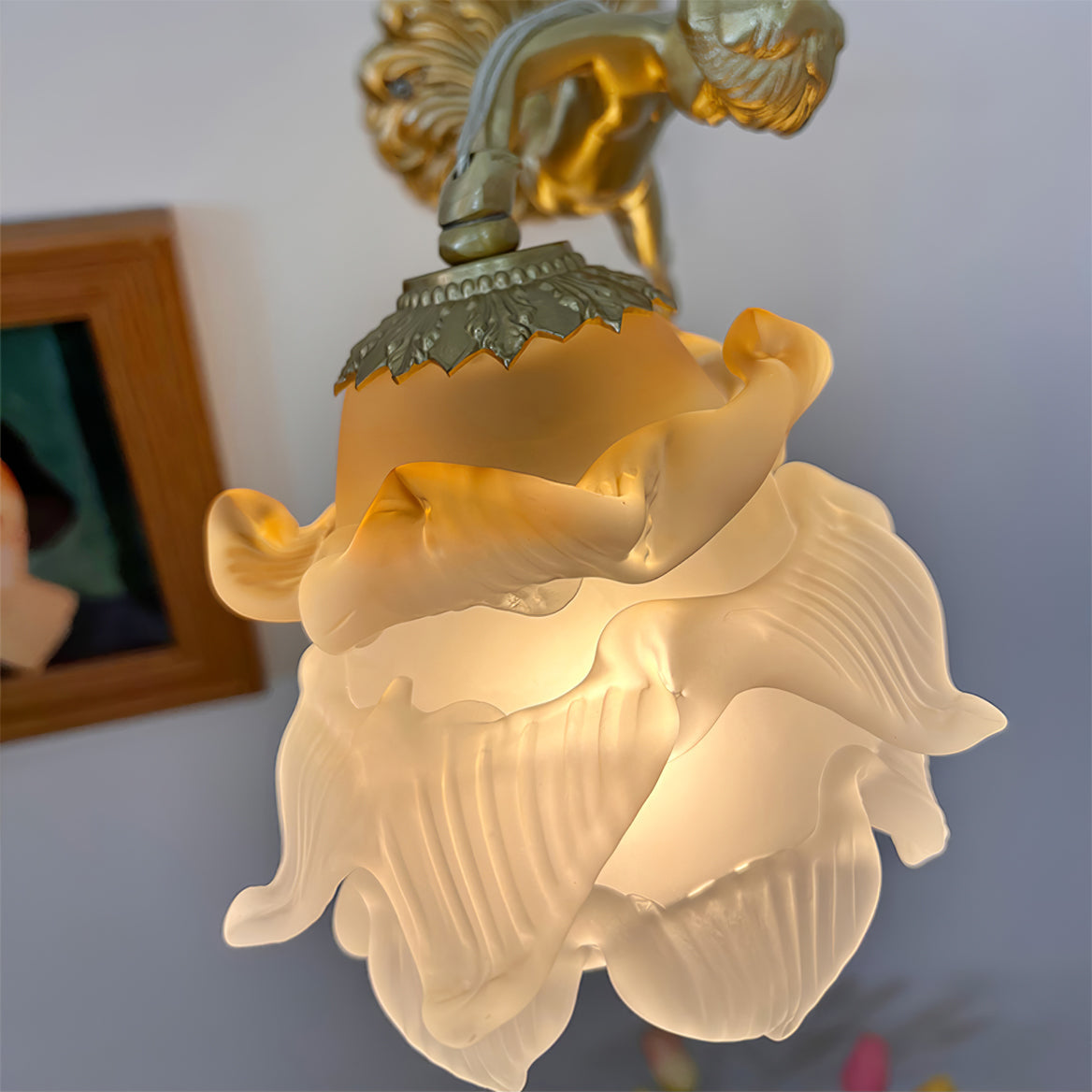 Cherub Brass and Glass Wall Sconce
