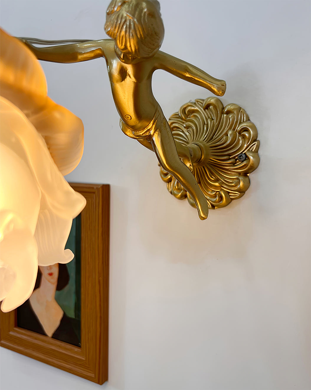 Cherub Brass and Glass Wall Sconce