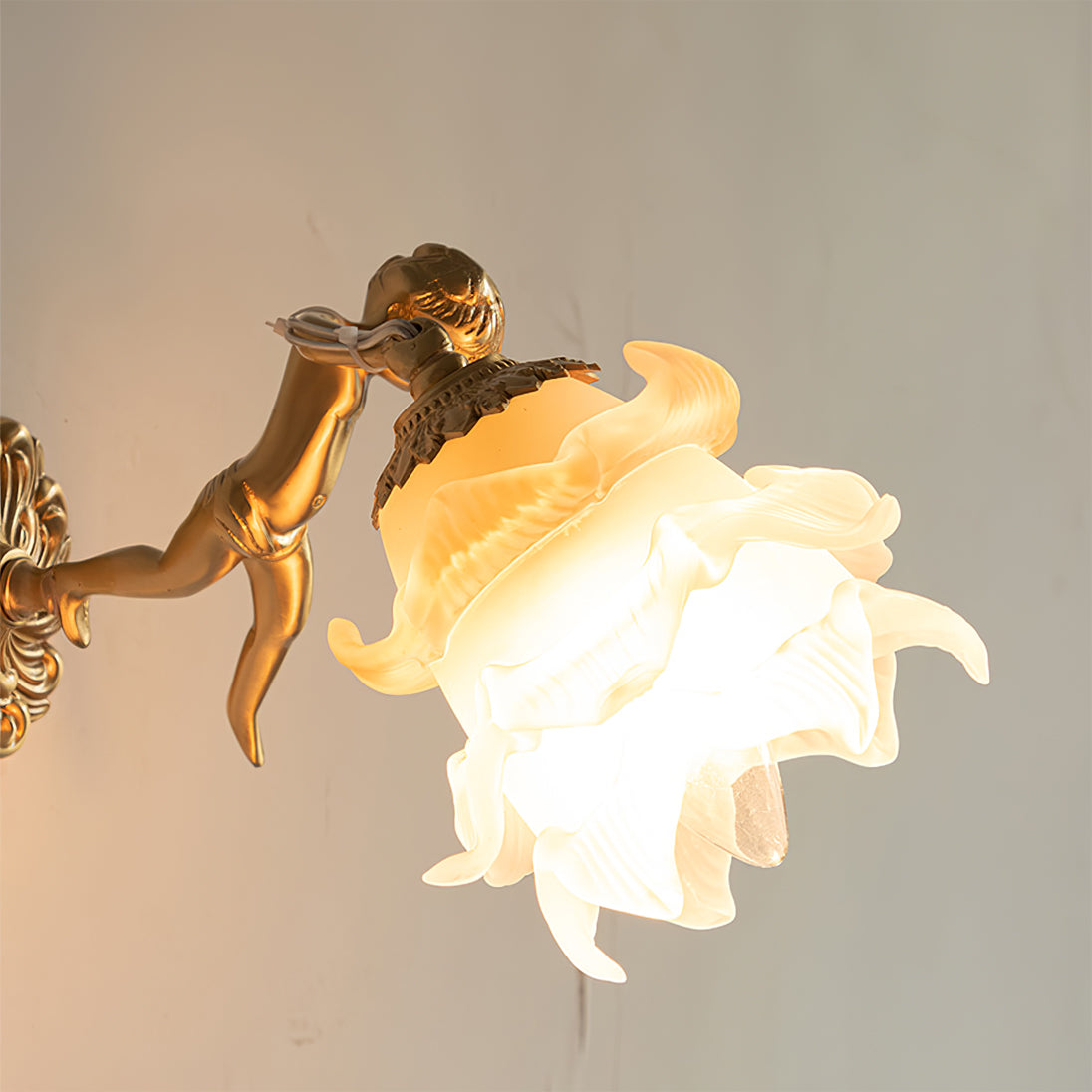 Cherub Brass and Glass Wall Sconce