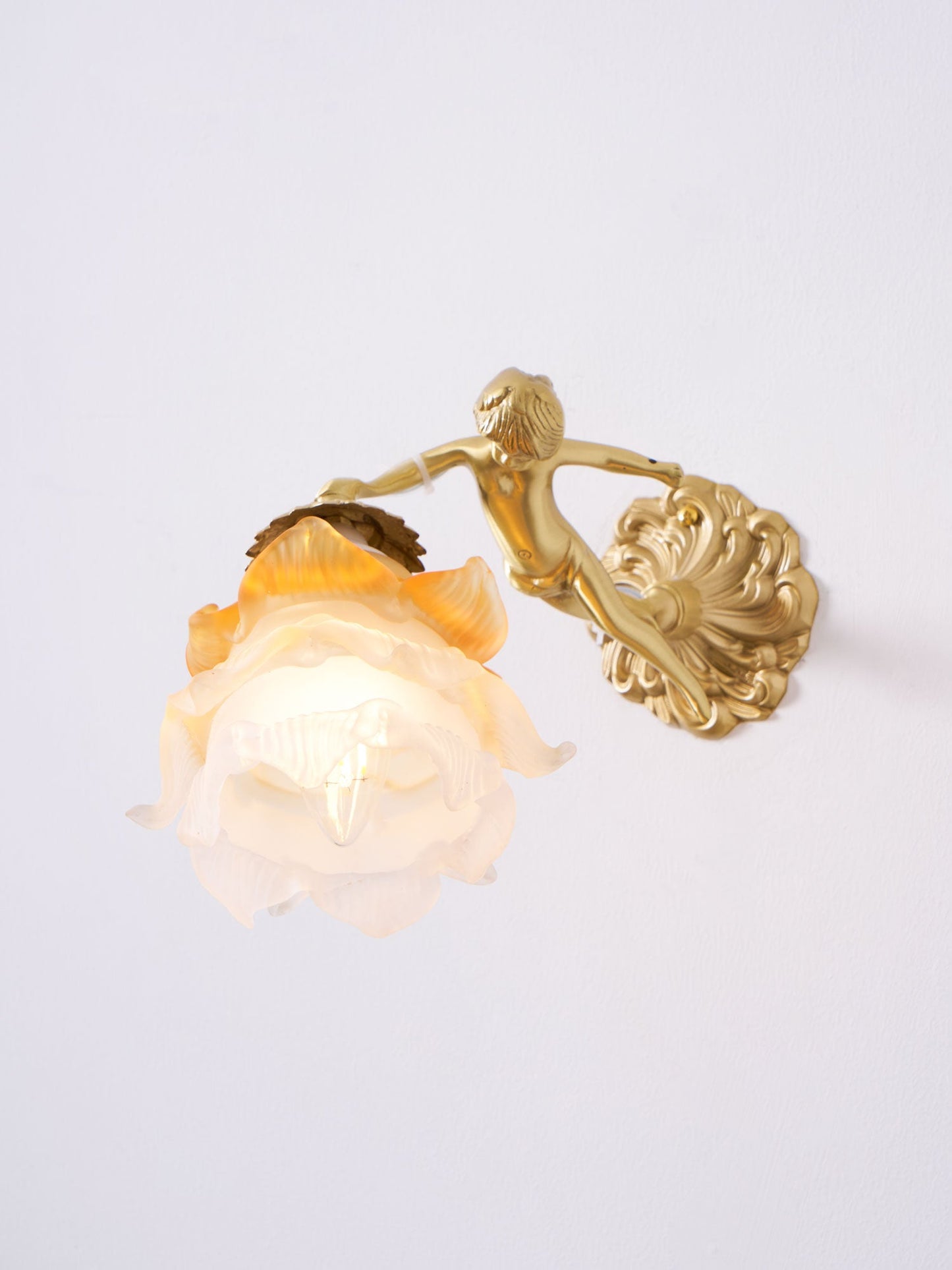 Cherub Brass and Glass Wall Sconce