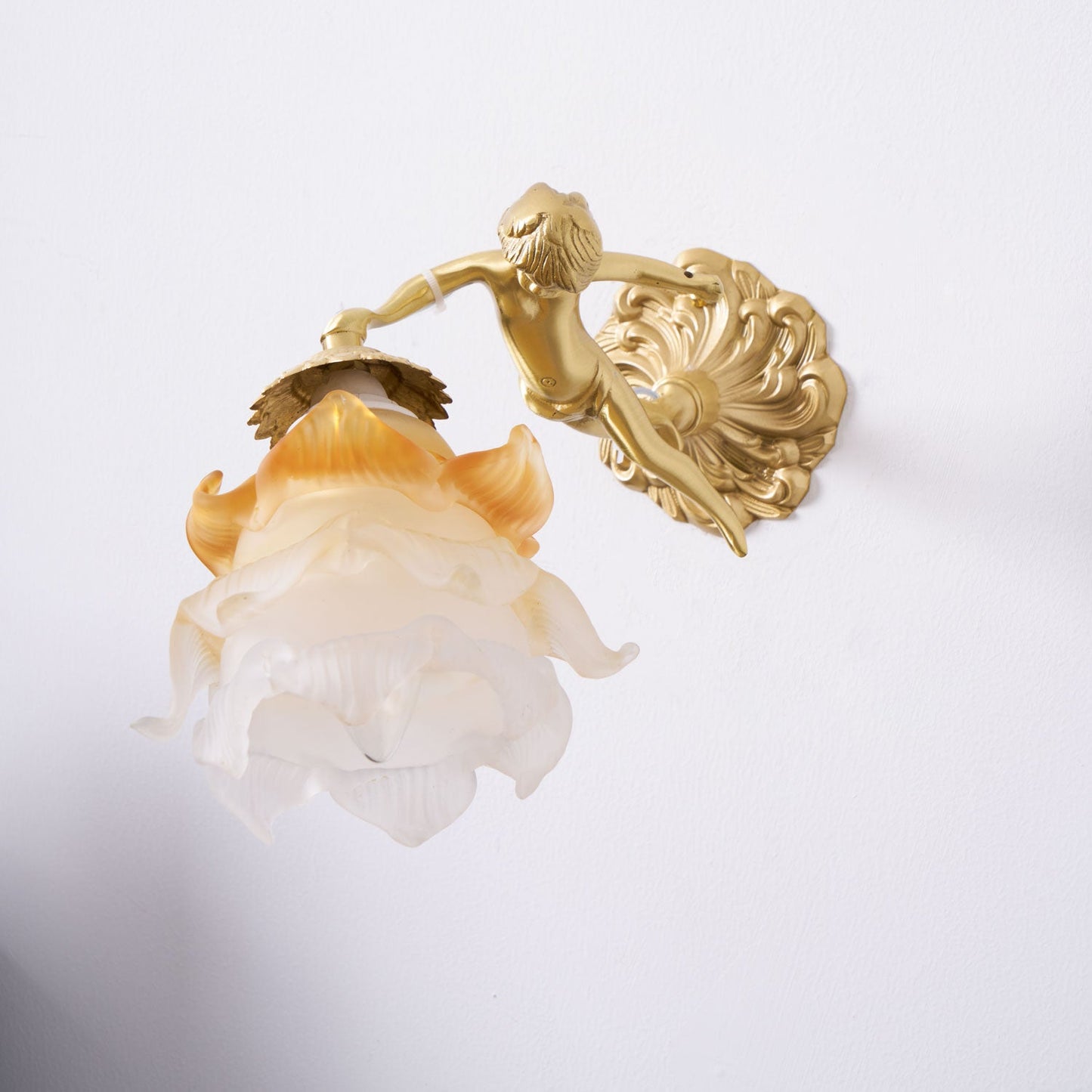 Cherub Brass and Glass Wall Sconce