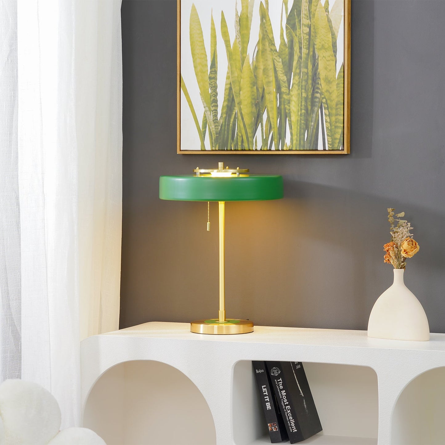 Spun Metal Pull Chain Table Lamp