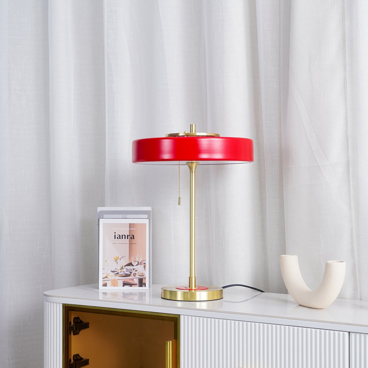 Spun Metal Pull Chain Table Lamp