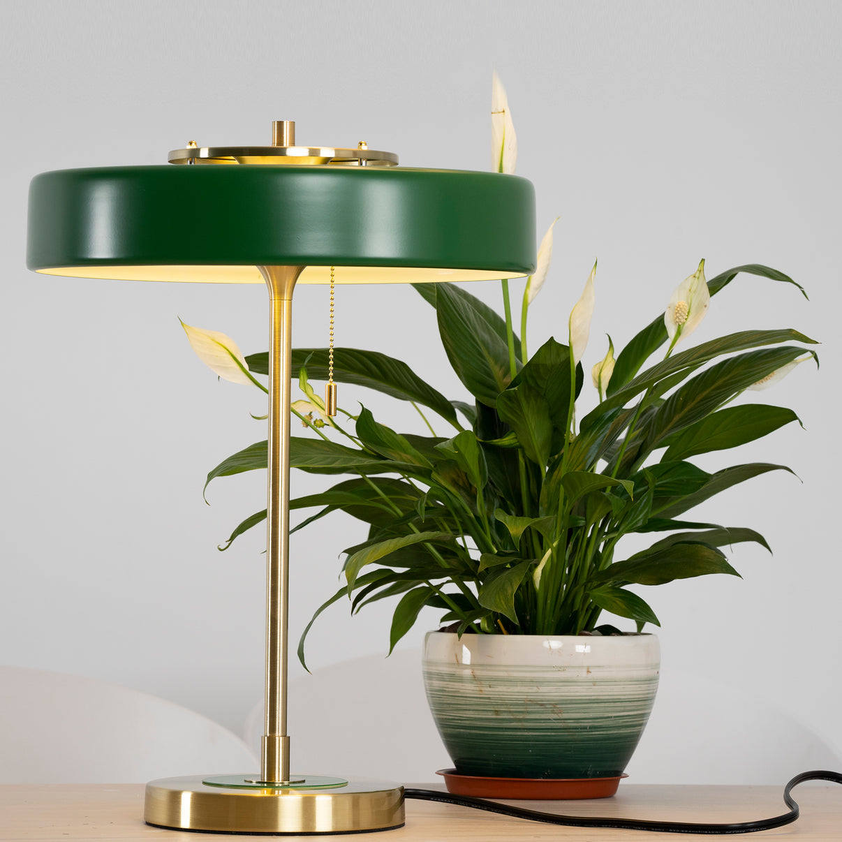 Spun Metal Pull Chain Table Lamp