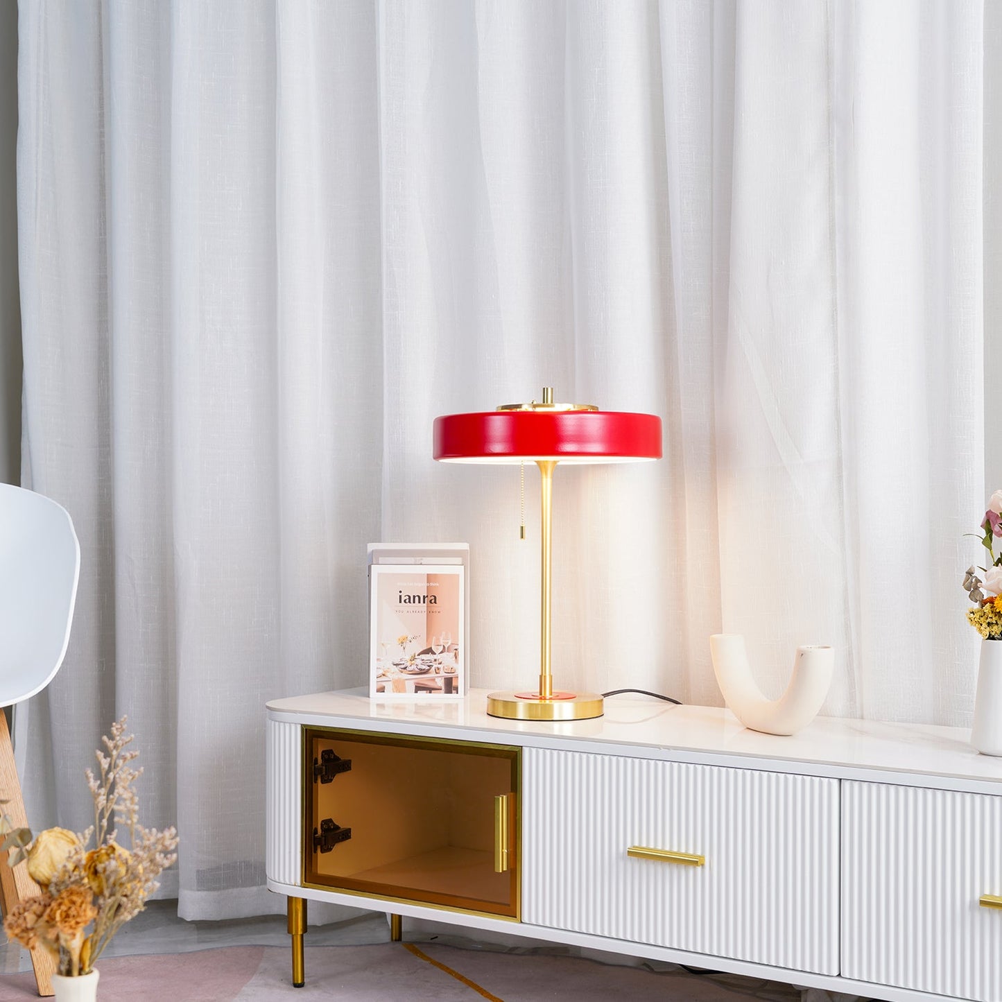 Spun Metal Pull Chain Table Lamp