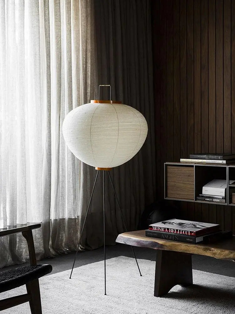 Rice Paper Lantern Floor Lamp — Sculptural Tripod Ambient Light for Living Room, Bedroom, Study and Reading Corner, Soft-Glow Paper Shade Floor Lamp Erbstuk