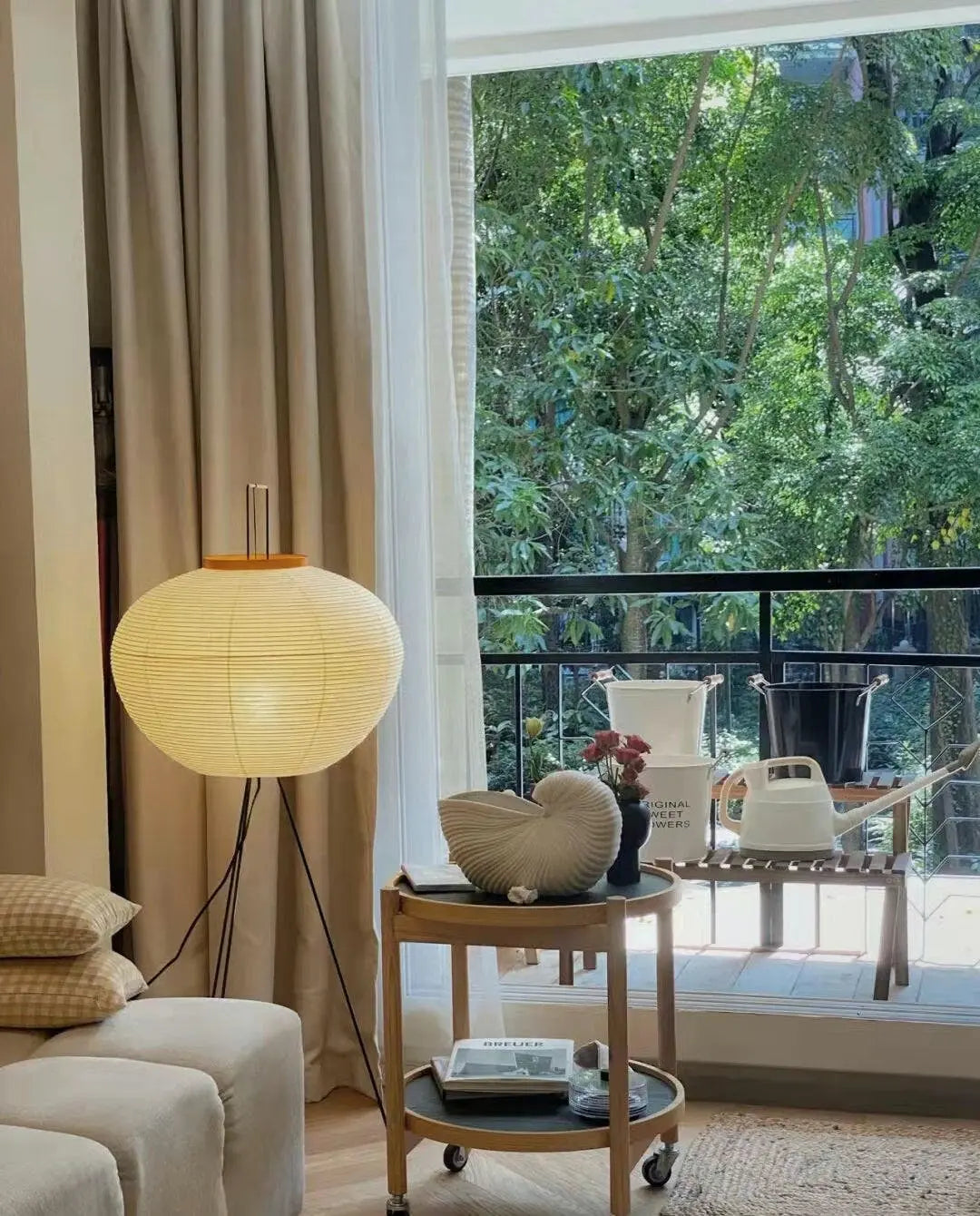 Rice Paper Lantern Floor Lamp — Sculptural Tripod Ambient Light for Living Room, Bedroom, Study and Reading Corner, Soft-Glow Paper Shade Floor Lamp Erbstuk