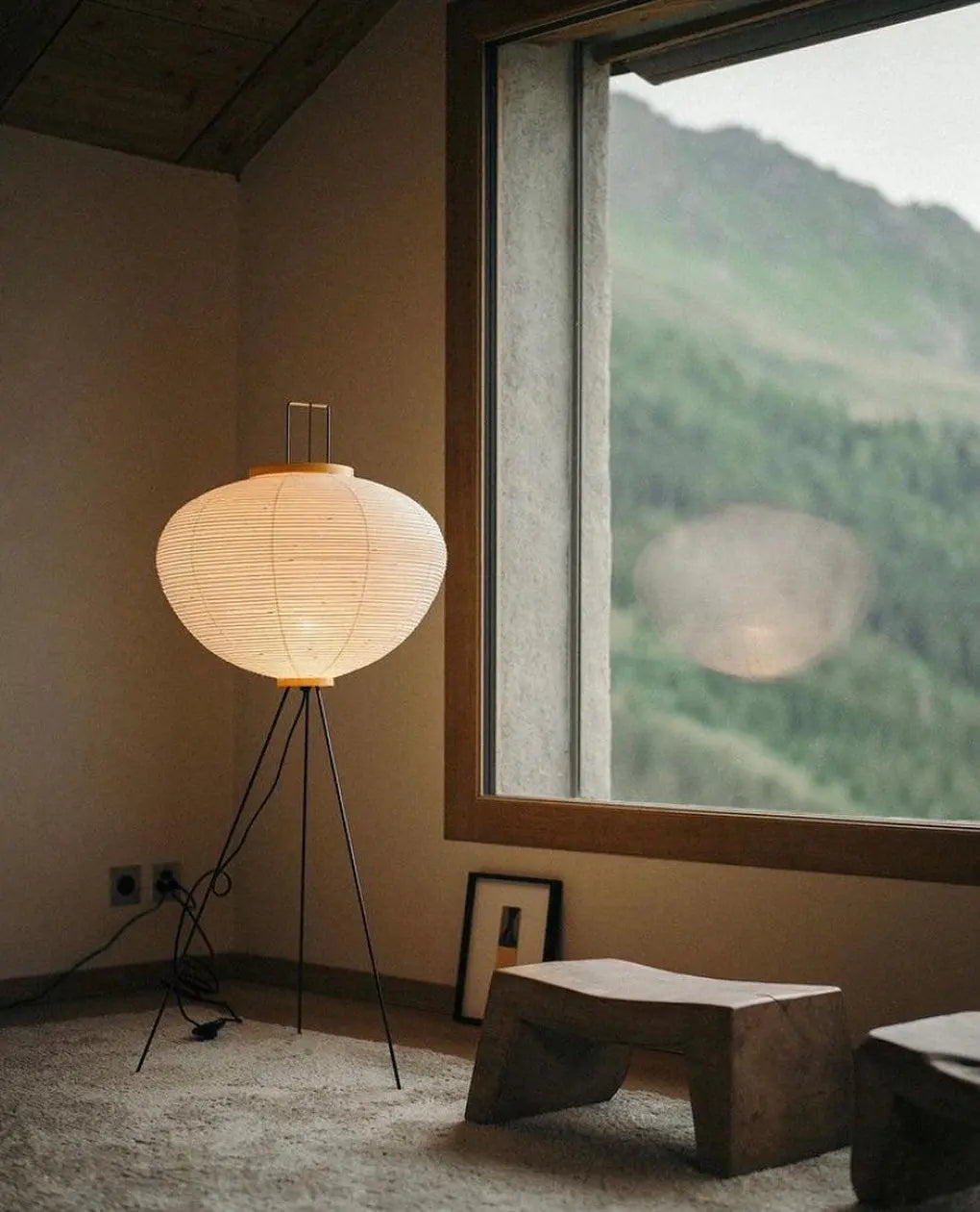 Rice Paper Lantern Floor Lamp — Sculptural Tripod Ambient Light for Living Room, Bedroom, Study and Reading Corner, Soft-Glow Paper Shade Floor Lamp Erbstuk