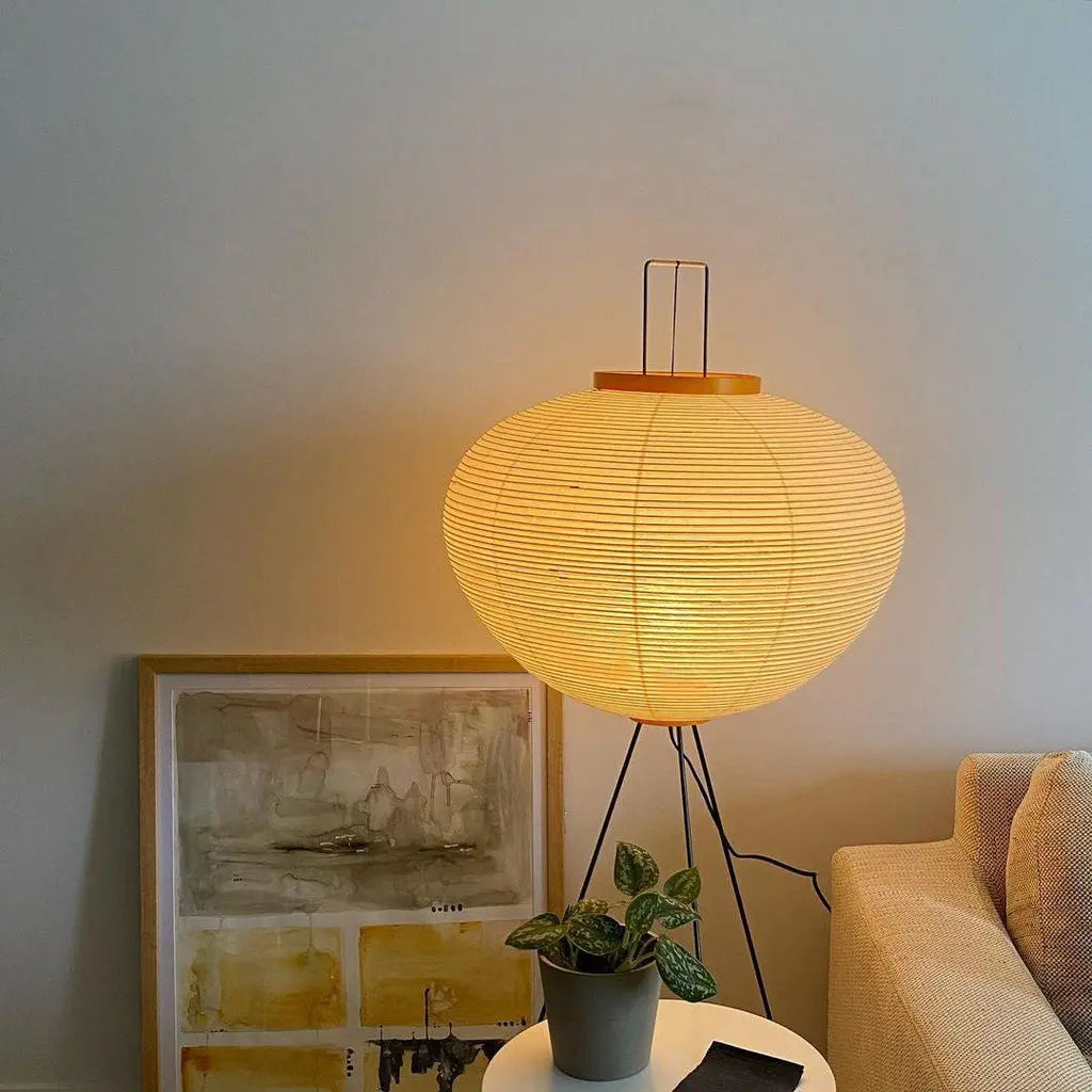 Rice Paper Lantern Floor Lamp — Sculptural Tripod Ambient Light for Living Room, Bedroom, Study and Reading Corner, Soft-Glow Paper Shade Floor Lamp Erbstuk