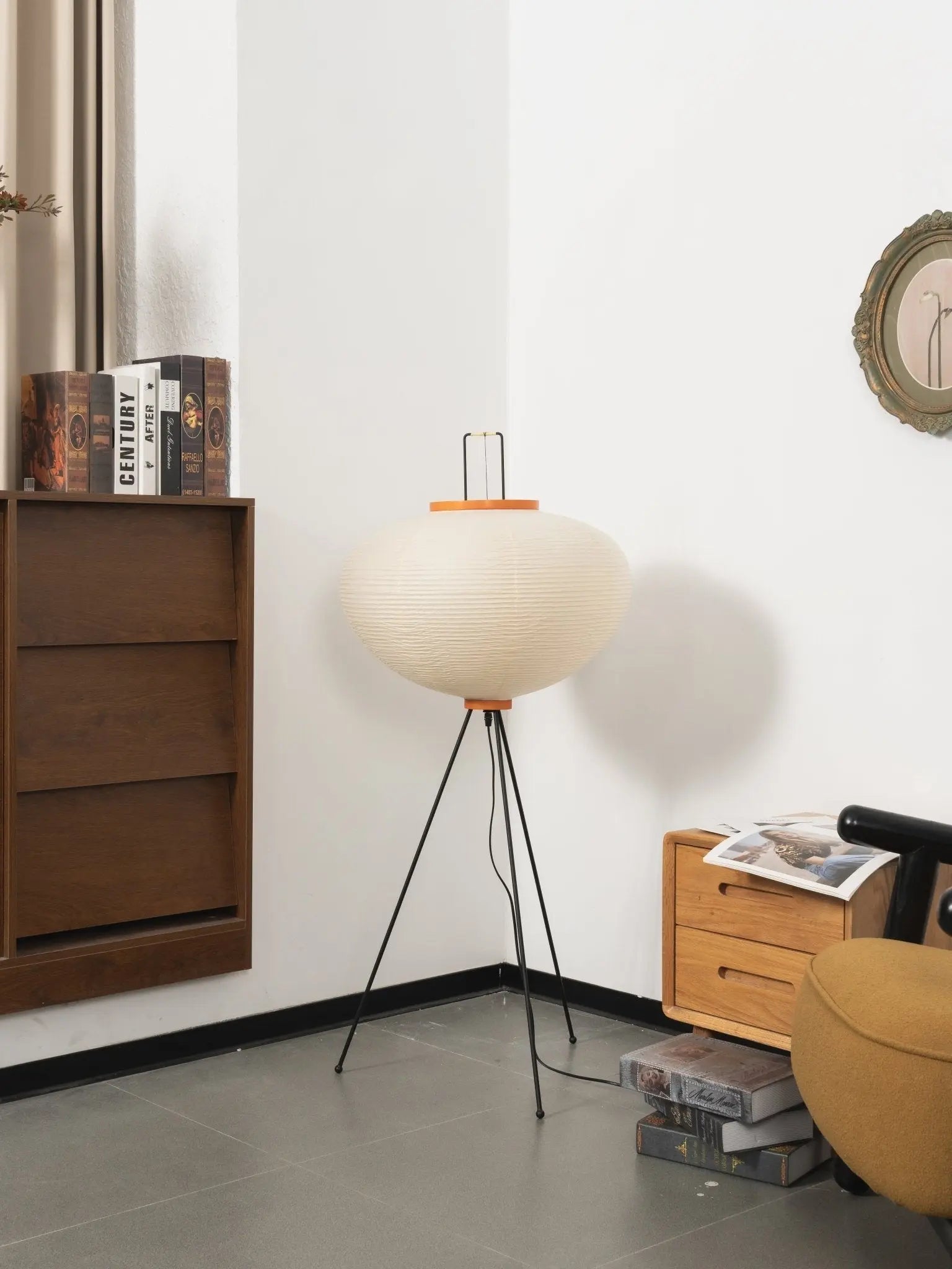 Rice Paper Lantern Floor Lamp — Sculptural Tripod Ambient Light for Living Room, Bedroom, Study and Reading Corner, Soft-Glow Paper Shade Floor Lamp Erbstuk
