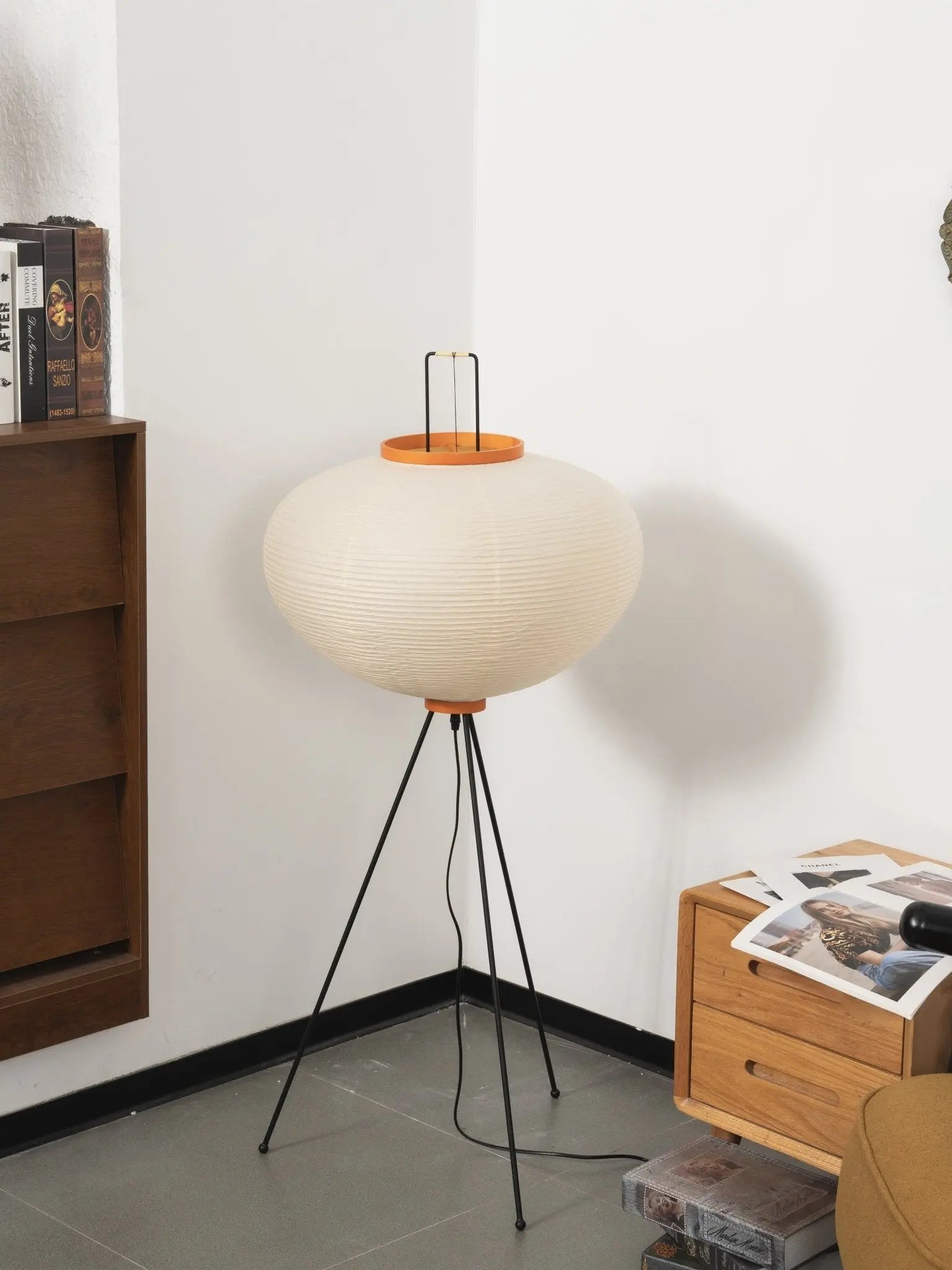 Rice Paper Lantern Floor Lamp — Sculptural Tripod Ambient Light for Living Room, Bedroom, Study and Reading Corner, Soft-Glow Paper Shade Floor Lamp Erbstuk