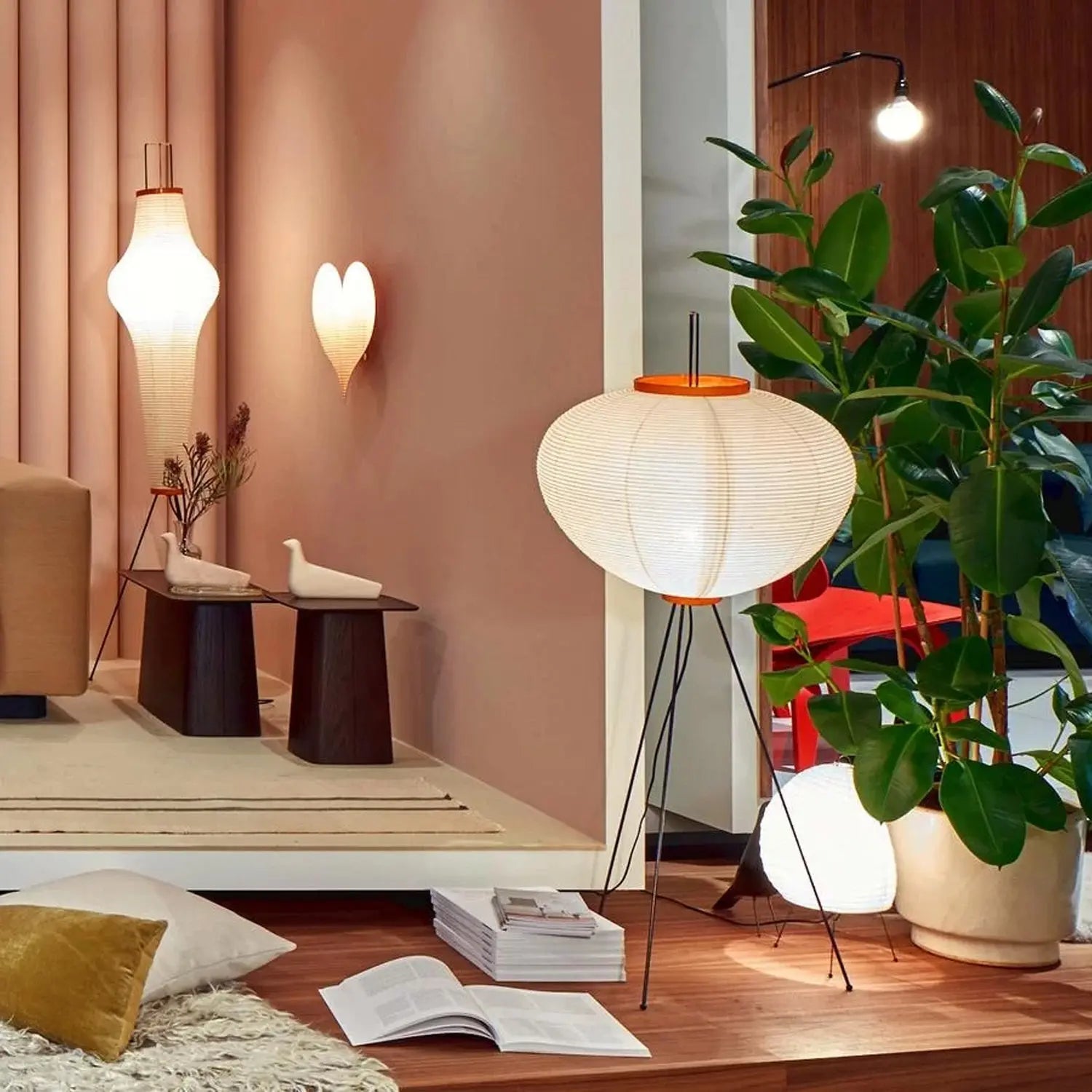 Rice Paper Lantern Floor Lamp — Sculptural Tripod Ambient Light for Living Room, Bedroom, Study and Reading Corner, Soft-Glow Paper Shade Floor Lamp Erbstuk