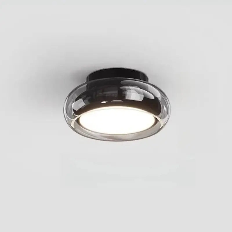 Amber Glass Dome Flush Mount Ceiling & Wall Light — French Corridor Style LED Fixture for Entryway, Hallway, Porch, Cloakroom and Balcony with Vintage Dark-Cap Accent Erbstuk