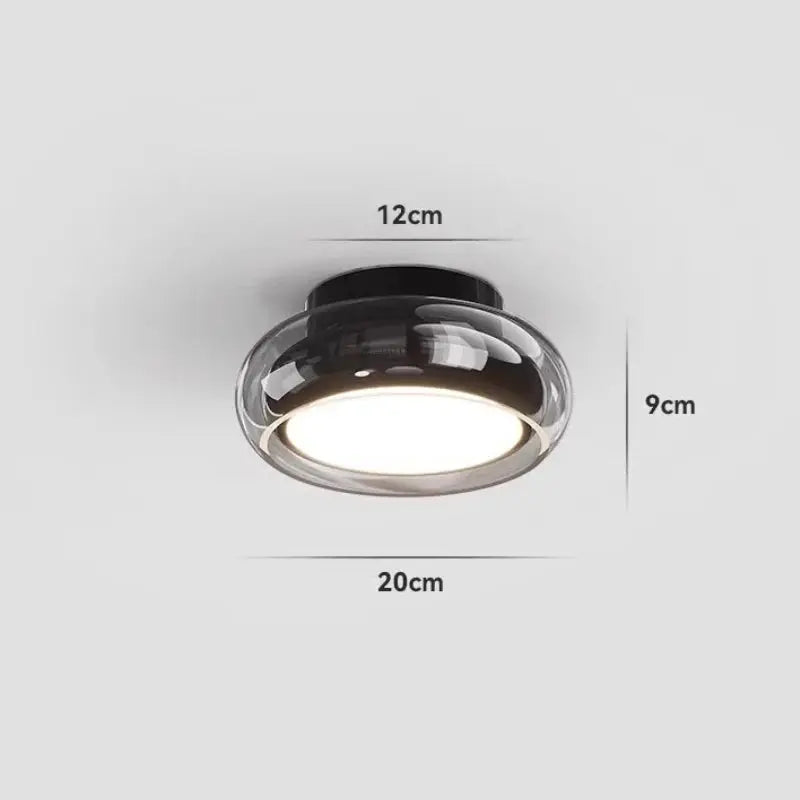 Amber Glass Dome Flush Mount Ceiling & Wall Light — French Corridor Style LED Fixture for Entryway, Hallway, Porch, Cloakroom and Balcony with Vintage Dark-Cap Accent Erbstuk