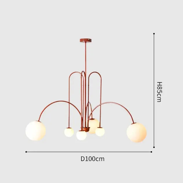 Branching Arc Sputnik Chandelier — Nordic Art Deco Pendant Light with Milk Glass Globes for Dining Room, Living Room, Restaurant and Cafe, Black Gold and Red Multi-Head Ceiling Light Erbstuk