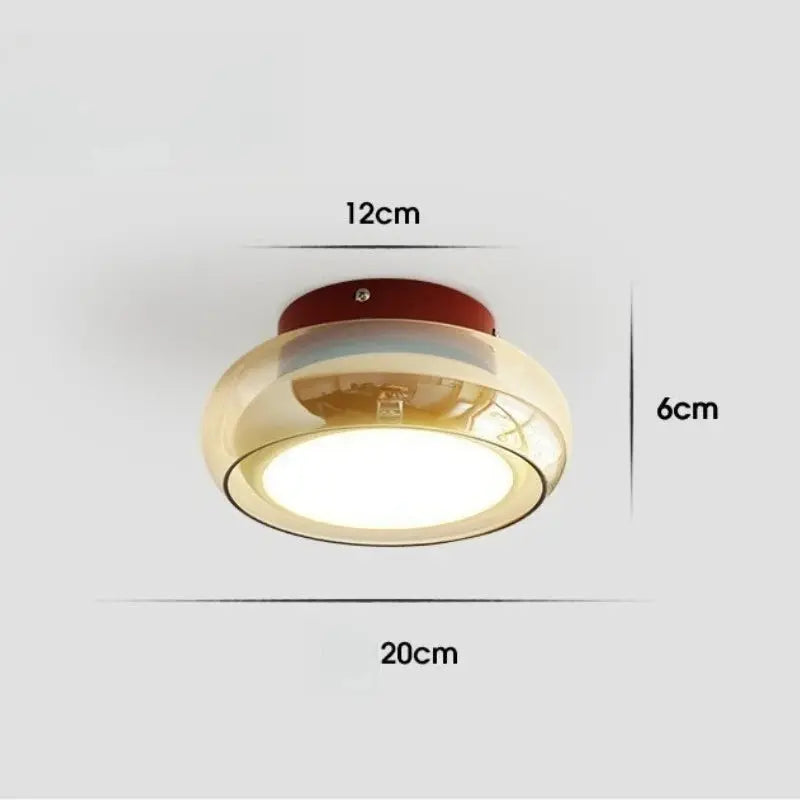 Amber Glass Dome Flush Mount Ceiling & Wall Light — French Corridor Style LED Fixture for Entryway, Hallway, Porch, Cloakroom and Balcony with Vintage Dark-Cap Accent Erbstuk