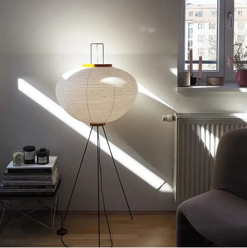 Rice Paper Lantern Floor Lamp — Sculptural Tripod Ambient Light for Living Room, Bedroom, Study and Reading Corner, Soft-Glow Paper Shade Floor Lamp Erbstuk