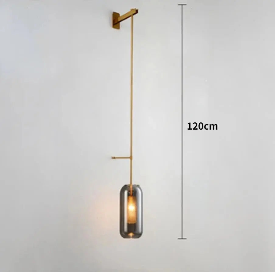 Brass & Black Bent-Arm Glass Wall Sconce — Clear or Smoked Glass Cylinder Shade, Modern E27 Wall Light for Bedrooms, Bathrooms & Hallways, Also Available as a 120cm Vertical Rail Light Erbstuk