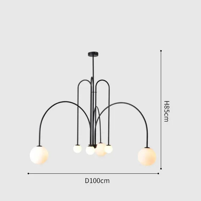 Branching Arc Sputnik Chandelier — Nordic Art Deco Pendant Light with Milk Glass Globes for Dining Room, Living Room, Restaurant and Cafe, Black Gold and Red Multi-Head Ceiling Light Erbstuk