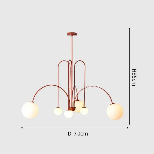 Branching Arc Sputnik Chandelier — Nordic Art Deco Pendant Light with Milk Glass Globes for Dining Room, Living Room, Restaurant and Cafe, Black Gold and Red Multi-Head Ceiling Light Erbstuk