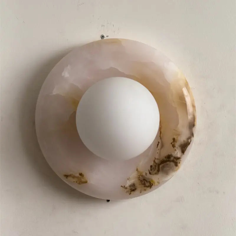 Natural Stone Wall Sconce — Round Designer Wall Sconce Fixture, Each Piece One-of-a-Kind — Wall Lights for Bedroom, Wall Lights for Living Room — Indoor Wall Lamp for Hallway and Den/Study Erbstuk