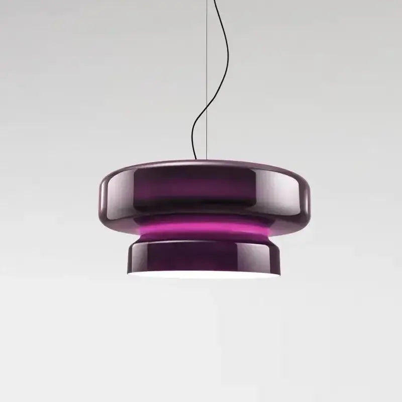 Tiered Glass Disc Pendant Light — Colored Glass Shade with Metal Ring Accent, Modern LED Ceiling Fixture for Dining Rooms, Kitchens & Bedrooms, Available in Green, Red & Purple Erbstuk