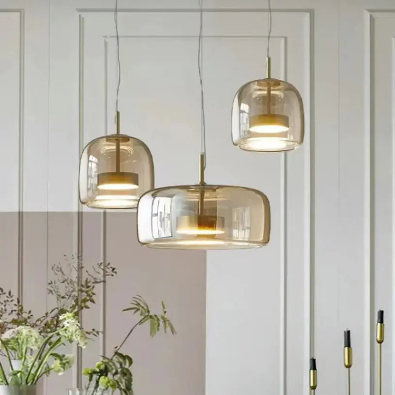 Kitchen Island Pendant Light — Iron & Glass Dome Pendant Light, Clear, Amber & Smoke Grey Glass Shade, Modern LED Ceiling Lamp for Kitchen Islands, Dining Rooms, Bedrooms & Entryways, Available in 15cm, 25cm & 35cm Erbstuk