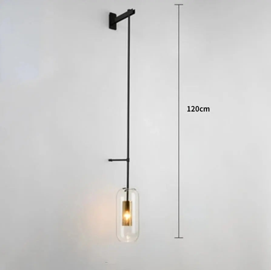 Brass & Black Bent-Arm Glass Wall Sconce — Clear or Smoked Glass Cylinder Shade, Modern E27 Wall Light for Bedrooms, Bathrooms & Hallways, Also Available as a 120cm Vertical Rail Light Erbstuk