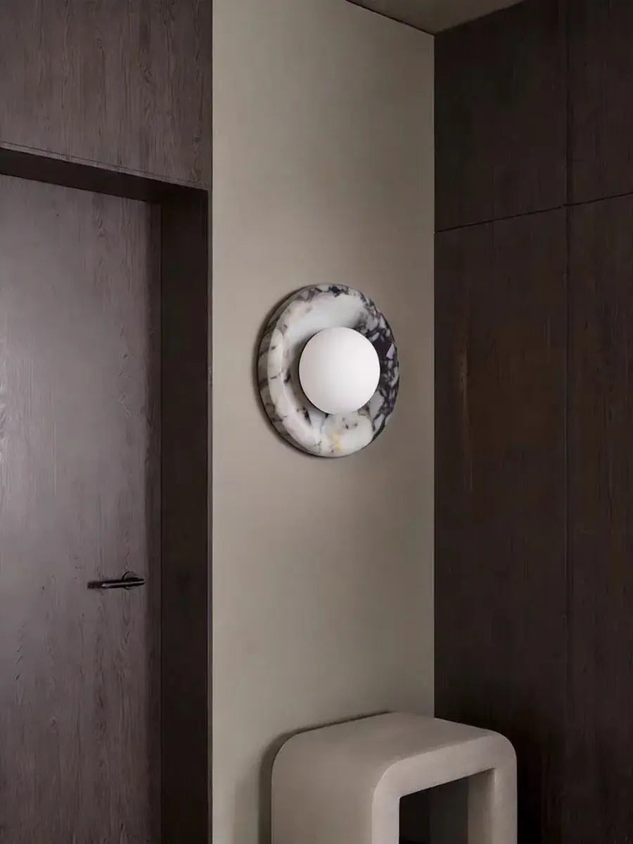 Natural Stone Wall Sconce — Round Designer Wall Sconce Fixture, Each Piece One-of-a-Kind — Wall Lights for Bedroom, Wall Lights for Living Room — Indoor Wall Lamp for Hallway and Den/Study Erbstuk