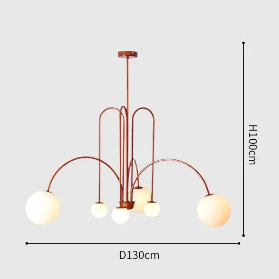 Branching Arc Sputnik Chandelier — Nordic Art Deco Pendant Light with Milk Glass Globes for Dining Room, Living Room, Restaurant and Cafe, Black Gold and Red Multi-Head Ceiling Light Erbstuk