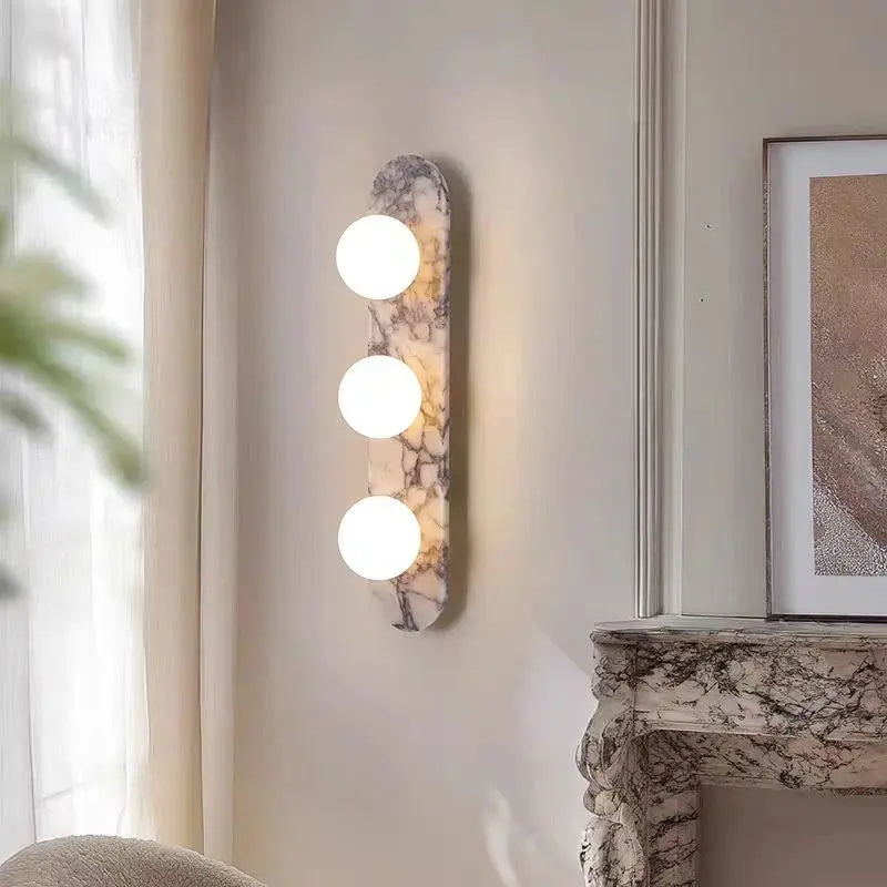 Natural Marble Wall Lamp — Genuine Stone Sconce, White Glass Shade, Bedside Light Fixture, Living Room Hallway Entryway Home Decor Erbstuk