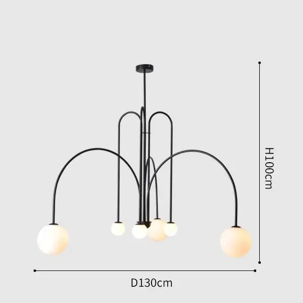 Branching Arc Sputnik Chandelier — Nordic Art Deco Pendant Light with Milk Glass Globes for Dining Room, Living Room, Restaurant and Cafe, Black Gold and Red Multi-Head Ceiling Light Erbstuk