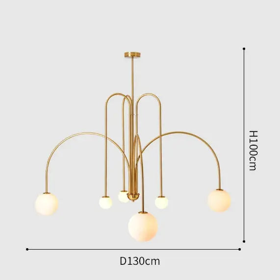 Branching Arc Sputnik Chandelier — Nordic Art Deco Pendant Light with Milk Glass Globes for Dining Room, Living Room, Restaurant and Cafe, Black Gold and Red Multi-Head Ceiling Light Erbstuk