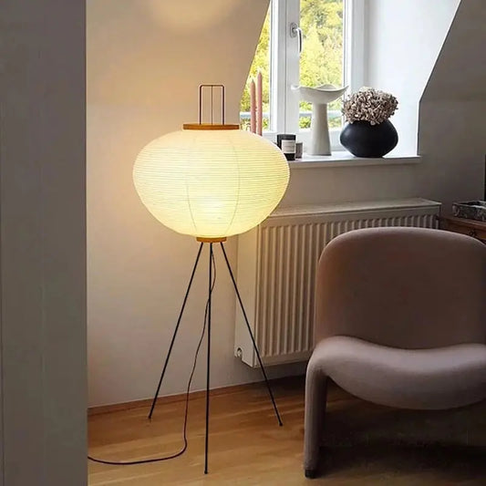 Rice Paper Lantern Floor Lamp — Sculptural Tripod Ambient Light for Living Room, Bedroom, Study and Reading Corner, Soft-Glow Paper Shade Floor Lamp Erbstuk
