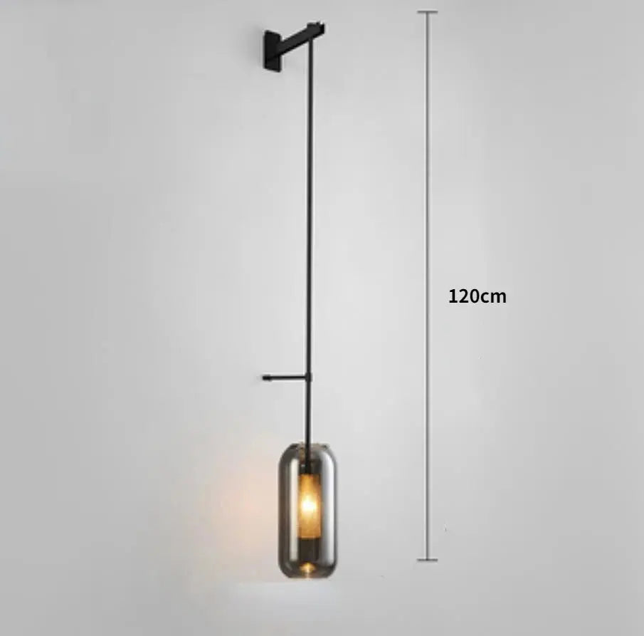Brass & Black Bent-Arm Glass Wall Sconce — Clear or Smoked Glass Cylinder Shade, Modern E27 Wall Light for Bedrooms, Bathrooms & Hallways, Also Available as a 120cm Vertical Rail Light Erbstuk