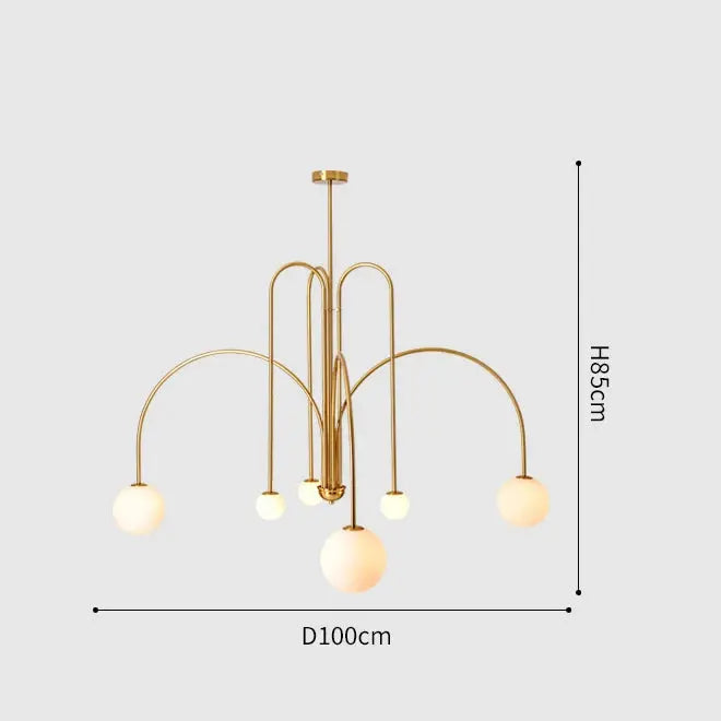 Branching Arc Sputnik Chandelier — Nordic Art Deco Pendant Light with Milk Glass Globes for Dining Room, Living Room, Restaurant and Cafe, Black Gold and Red Multi-Head Ceiling Light Erbstuk
